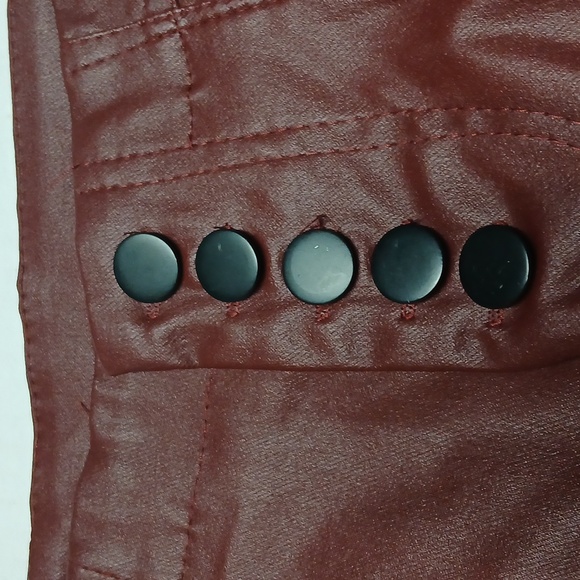 Faux Leather Button-Fly Jeans Pants w/ Pockets Brownish-Red Maroon Burgundy - Picture 4 of 12